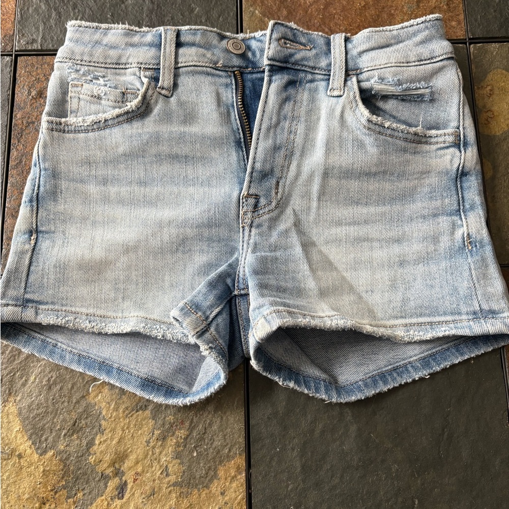 Flying Monkey Light Wash Frayed Hem Denim Shorts